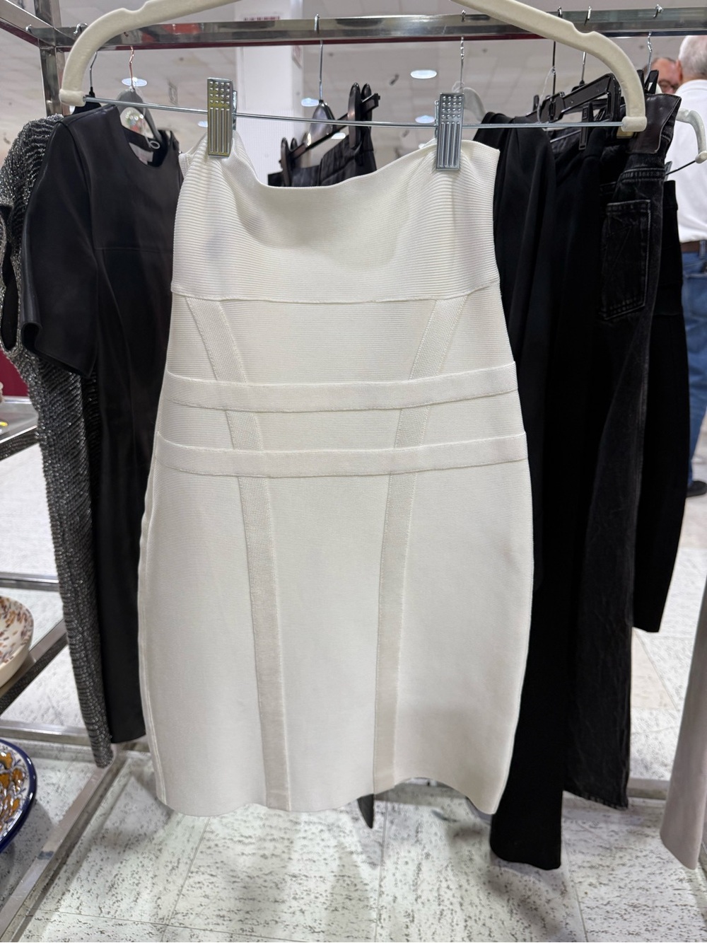 Herve Leger Paris Women's Knee Length Ribbed Skirt White Size XS MSRP $690